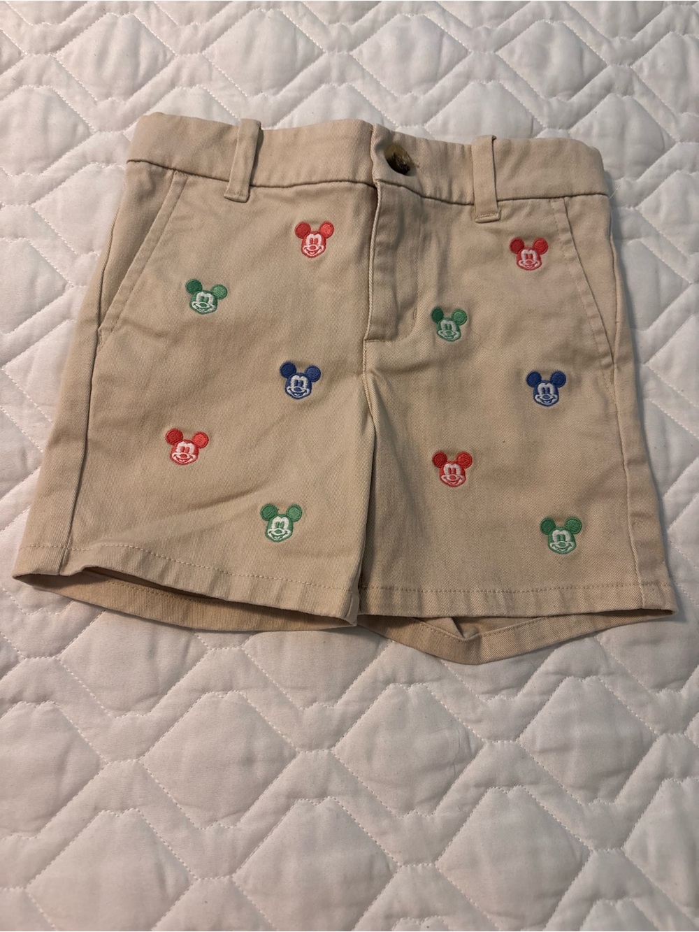 Janie and Jack and Disney Khaki Shorts with Multicolor Mickey Embroidery